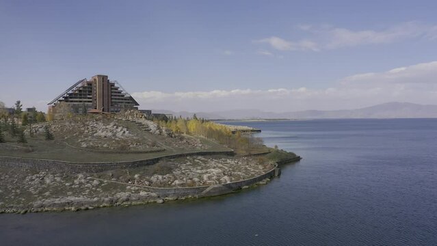 Aerial, Abandoned Hotel At The Sevan Lake, Armenia