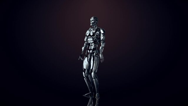 Sad Robot isolated in dark background. High quality 4k footage