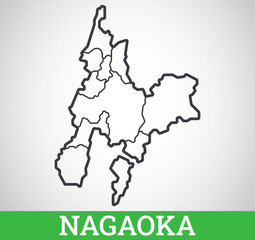 Simple outline map of Nagaoka. Vector graphic illustration.
