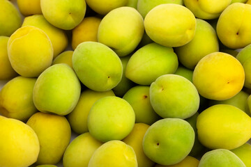 Close up of fresh organic green plums , can be used as a background