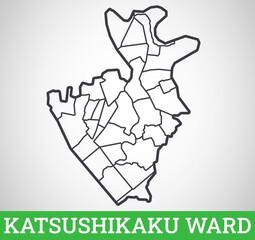 Simple outline map of Katsushika Ward, Tokyo. Vector graphic illustration.