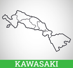 Simple outline map of Kawasaki. Vector graphic illustration.