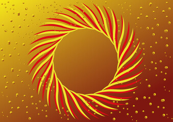 Vibrant flaming and sparkling background with a circular frame in yellow-red colors. Aerial burning theme with space for your text in vector and jpg format.