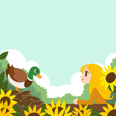 illustration of a girl and a duck