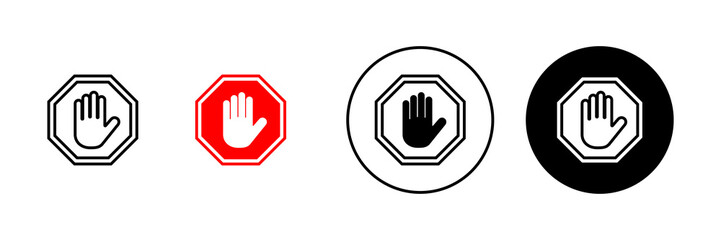 Obraz premium Stop icons set. stop road sign. hand stop sign and symbol. Do not enter stop red sign with hand