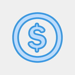 Dollar coin icon in blue style about currency, use for website mobile app presentation