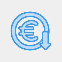 Euro down icon in blue style about currency, use for website mobile app presentation