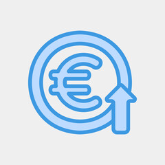 Euro up icon in blue style about currency, use for website mobile app presentation