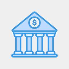 Bank icon in blue style about currency, use for website mobile app presentation