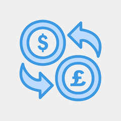 Exchange dollar and pound sterling icon in blue style about currency, use for website mobile app presentation