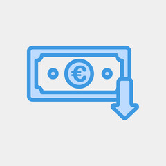Euro down icon in blue style about currency, use for website mobile app presentation