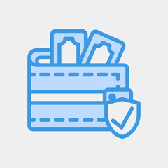 Wallet icon in blue style about currency, use for website mobile app presentation