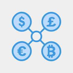 Exchange money icon in blue style about currency, use for website mobile app presentation