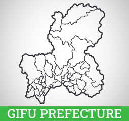 Simple outline map of Gifu Prefecture. Vector graphic illustration.