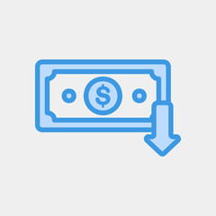 Dollar down icon in blue style about currency, use for website mobile app presentation