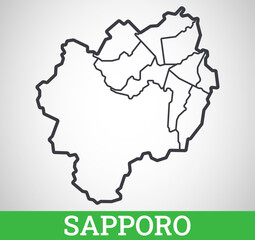 Simple outline map of Sapporo. Vector graphic illustration.