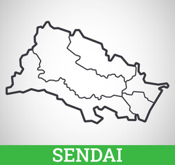 Simple outline map of Sendai. Vector graphic illustration.