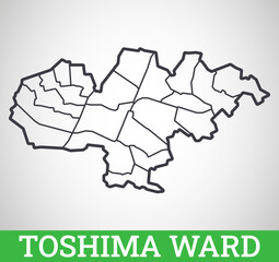 Simple outline map of Toshima Ward, Tokyo. Vector graphic illustration.