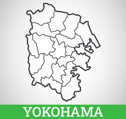Simple outline map of Yokohama. Vector graphic illustration.