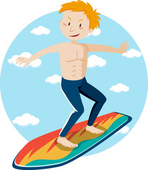 Summer cartoon character surffing