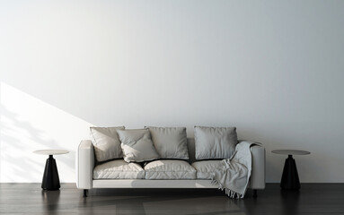 Modern white living room and empty wall texture background interior design