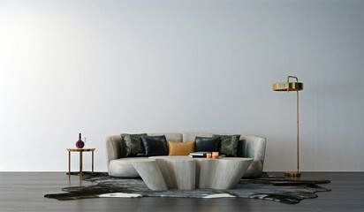 Modern cozy living room and white wall texture background interior design