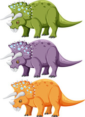 A set of triceratops dinosaurs on white background