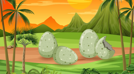 Scene with dinosaur eggs in the field © blueringmedia