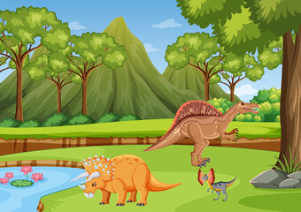 Obraz na płótnie Canvas Scene with dinosaurs in the forest