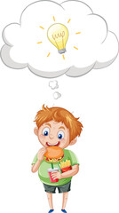 A boy eating and thinking on white background