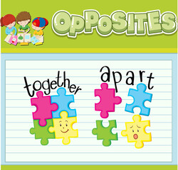 Education word card of English opposites word