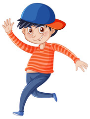 Teenager boy jumping cartoon character on white background