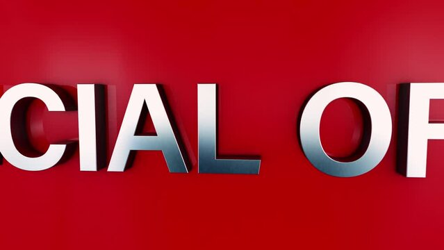 3D chrome text word flying of BLACK FRIDAY sale concept animation effect on red background.4K 3D animation of BLACK FRIDAY concept word flying word effect element for intro, title banner. Colorful Ret