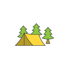 Camping, outdoor tent icon in color icon, isolated on white background 