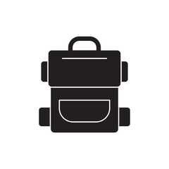 Backpack camping icon in black flat glyph, filled style isolated on white background