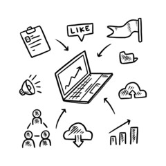 social media doodle icon hand drawn