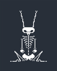Skeleton Rabbit pixel art. 8 bit Skull hare. pixelated Vector illustration