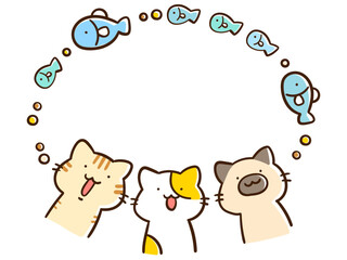 かわいい三匹のねこのキャラクターの手描き風フレームイラスト