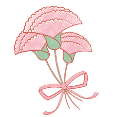 Obraz premium リボンのついたピンクのカーネーションの花束【手描き風】