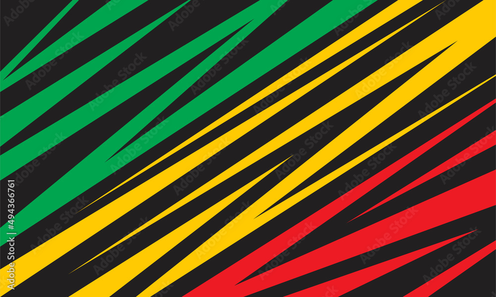 Poster minimalist background with abstract slash and stripe pattern and with jamaican color theme