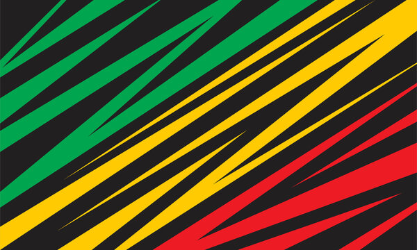 Minimalist background with abstract slash and stripe pattern and with Jamaican color theme