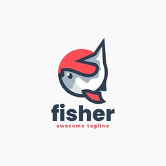 Vector Logo Illustration Fisher Simple Mascot Style.