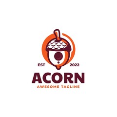 Vector Logo Illustration Acorn Simple Mascot Style.