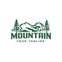Mountain Vector Logo Template. The main symbols of the logo are two trees, this logo symbolizes nature, peace and tranquility, this logo also looks modern, sporty, simple and young.