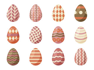 Happy Easter eggs vector set. Easter eggs with different texture on a white background.Spring holiday.Vector Illustration.