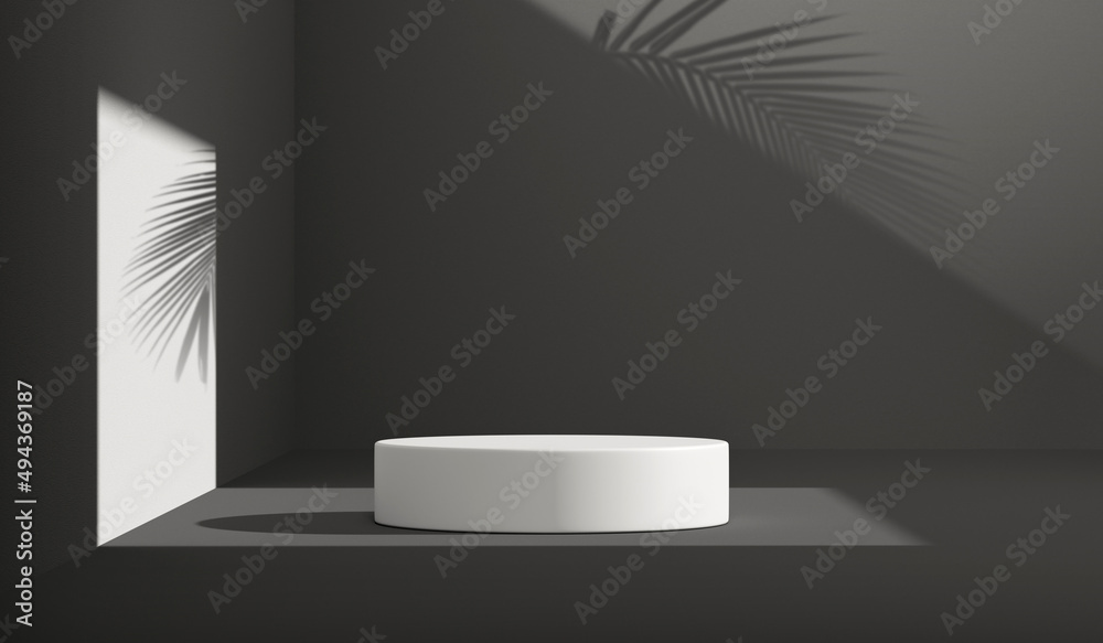 Poster abstract sunlight podium product display 3d background of window light blank interior room stand or 