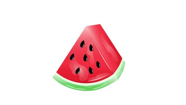 4K Realistic 3D Watermelon Slice Moving Design Elements. Fresh watermelon piece. Isolated on white background. Vector Juicy Watermelon Slice With Black Seeds. Healthy Summer Food Illustrations.