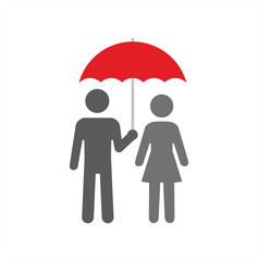 Infographics. A man and a woman stand under an umbrella. The umbrella protects the couple from bad weather.