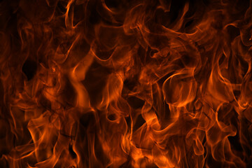 Fototapeta premium Fire blaze flames on black background. Fire burn flame isolated, abstract texture. Flaming explosion with burning effect. Fire wallpaper, abstract art pattern.