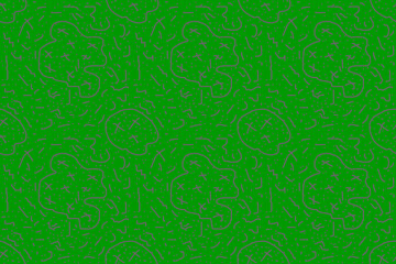 doodle pattern, abstract black doodle seamless on green background, cute pattern for background.